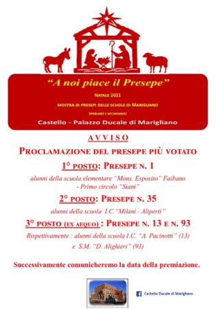 Marigliano, “A noi piace il Presepe”: gli alunni della scuola elementare “Mons. Esposito” – Primo circolo “Siani” si aggiudicano il primo posto del Concorso 4 anoipiaceilpresepe