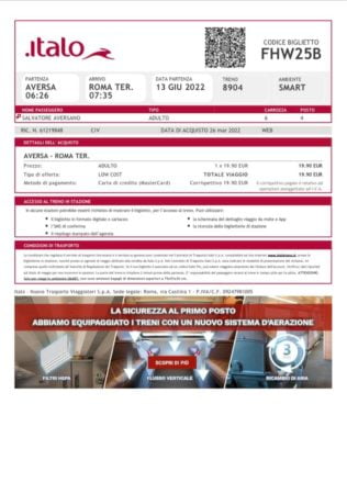 primo biglietto Aversa Roma Tav