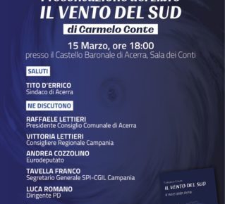 Vento del Sud, ad Acerra il libro dell'ex ministro Conte 4 locandina conte