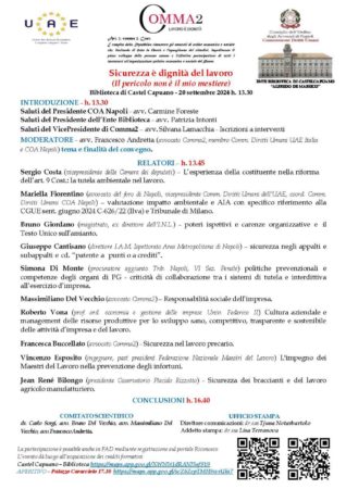 Napoli, a Castel Capuano Sergio Costa per il convegno “Sicurezza è dignità del lavoro” 2 locandina comma 2
