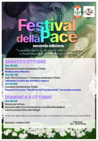Baronissi, il cantautore Giovanni Caccamo in concerto per il Festival della Pace 2 Programma 2 giorni Baronissi