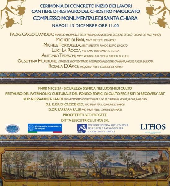Napoli, al via i lavori di restauro del chiostro maiolicato del complesso monumentale di Santa Chiara 2 Locandina.jpg