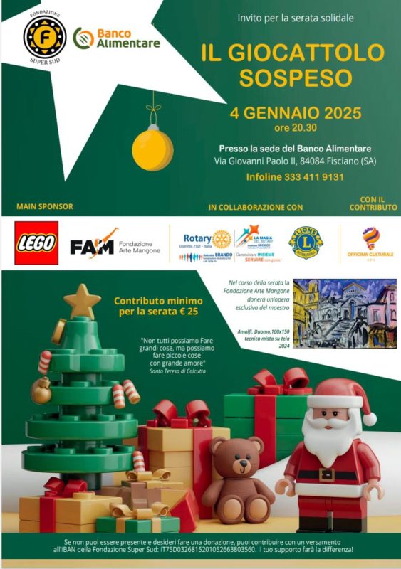 Fisciano, "Il Giocattolo Sospeso": il 4 gennaio una serata solidale per regalare sorrisi ai bambini 2 Il Giocattolo Sospeso