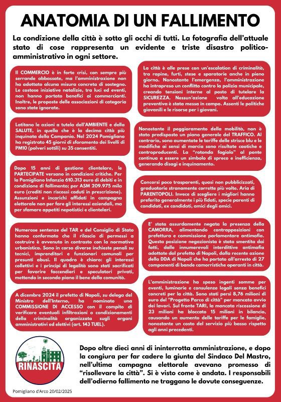 Anatomia di un fallimento il bilancio di dodici anni di amministrazione Russo la campagna di comunicazione di Rinascita COMUNICATO STAMPA RINASCITA