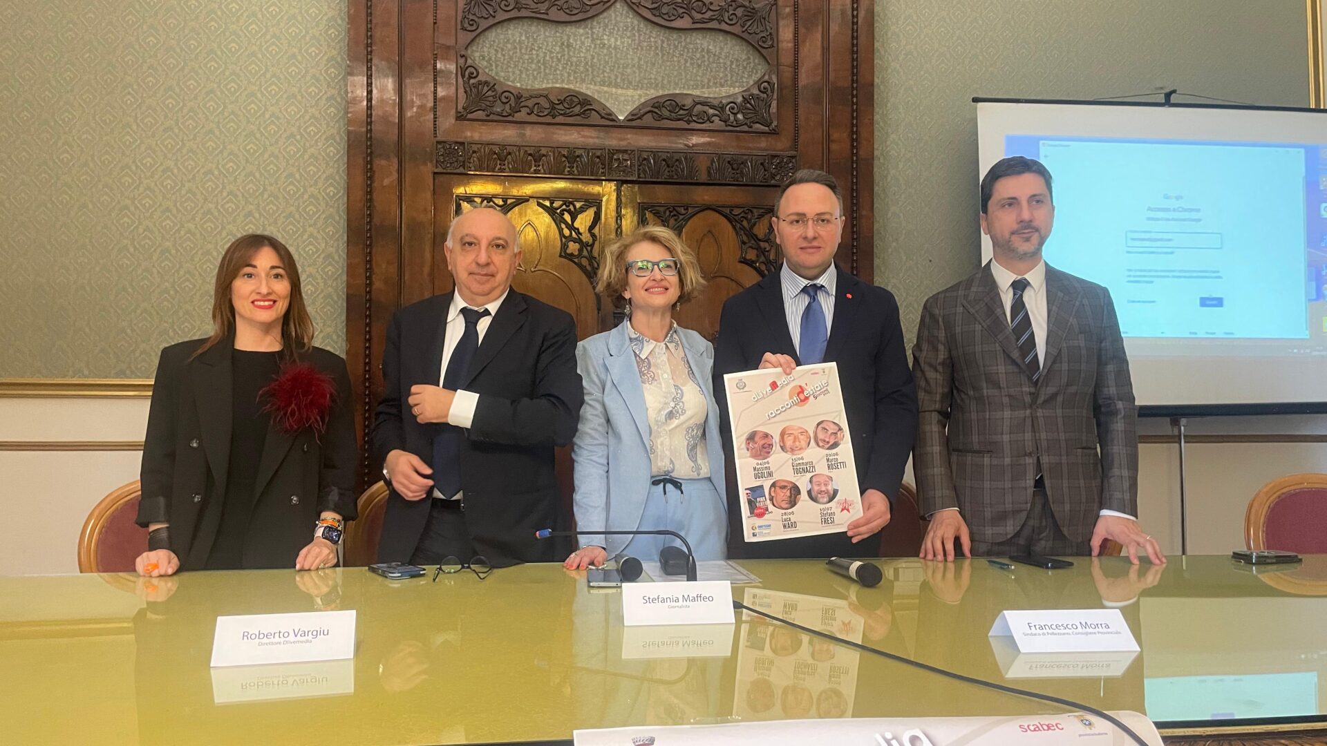 Foto 2 presentazione Racconti destate 2025 Da sx Iuliis Vargiu Maffeo Morra Cono