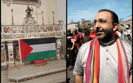 Avellino, don Vitaliano aderisce allo sciopero Cgil: "Basta stracciare i diritti umani" 3 donvitalianosala bandiera palestina