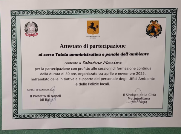 Contrasto alla Terra dei Fuochi, la formazione rafforza il fronte istituzionale: attestato al comandante Sabatino, Scisciano in prima linea 4 attestatosabatino