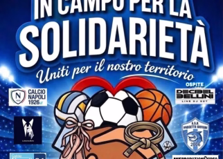 "In campo per la Solidarietà" a Brusciano con Decibel Bellini, Pampa Sosa, Lucio Ciotola, Delia Paciello, McBlu76, Lo Stratega in diretta tv 68 locandina evento bruscianomod