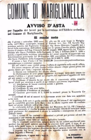 2. Manifesto Appalto Edificio Scolastico Mariglianella 14.8.1933 A XI EF