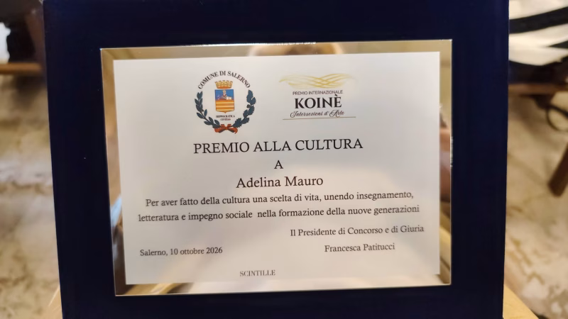 Salerno capitale della cultura: ad Adelina Mauro il Premio alla Cultura 2026 di “Koiné Intersezioni d’Arte” 3 843434997 29023318770626694 3860286823735436526 n
